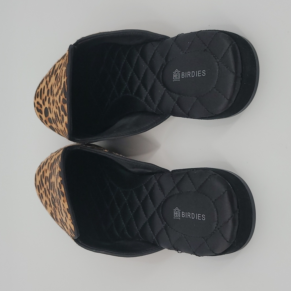 Birdies The Phoebe Loafer Mule Slide Cheetah Print Calf Fur Quilted Lining - Picture 6 of 12
